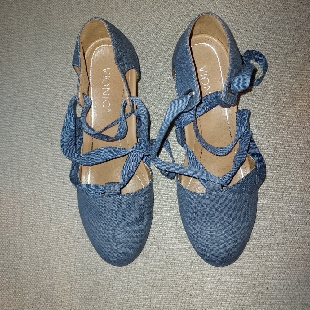 VIONIC Aruba Kaitlyn denim Espadrille Wedge Sandals